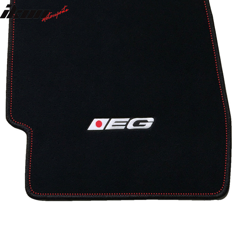 Car Floor Mat for 1992-95 Honda Civic Black Logo Red Stitch 4PC Nylon