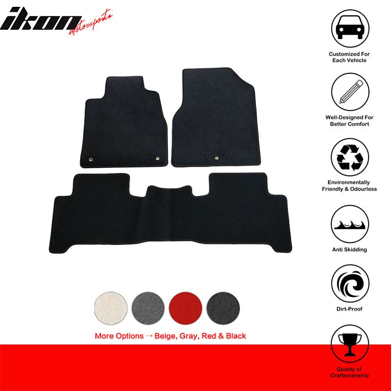 Car Floor Mat for 2007-2013 Acura MDX Black Front Rear Nylon 3 PCS