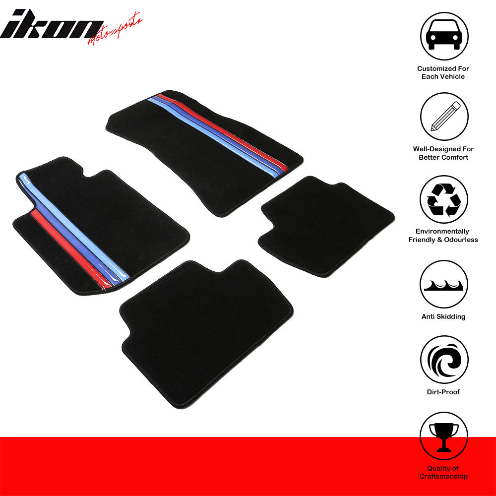 Car Floor Mat for 2022-24 BMW 2 Series OE Black 3 Color Stripes Nylon