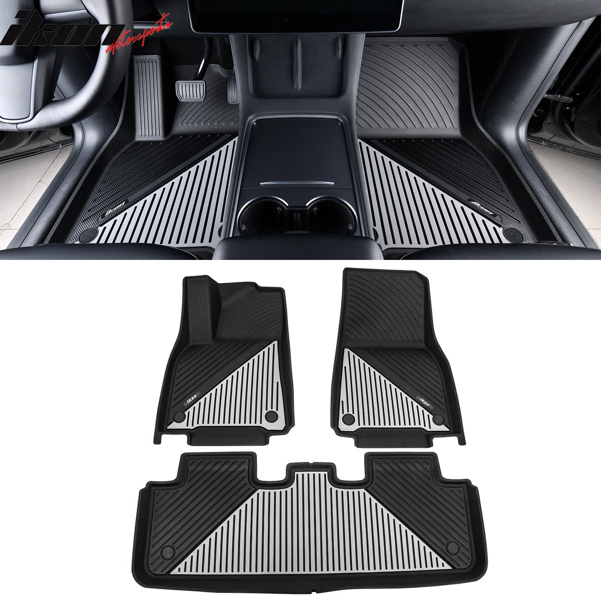 2020-2024 Tesla Model Y 3D Floor Mats Liner Black& Gray TPE Injection
