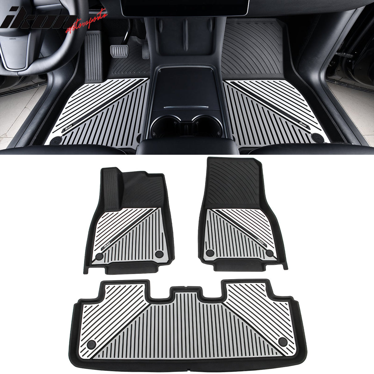 2020-2024 Tesla Model Y 3D Floor Mats Black& Gray& White TPE Injection