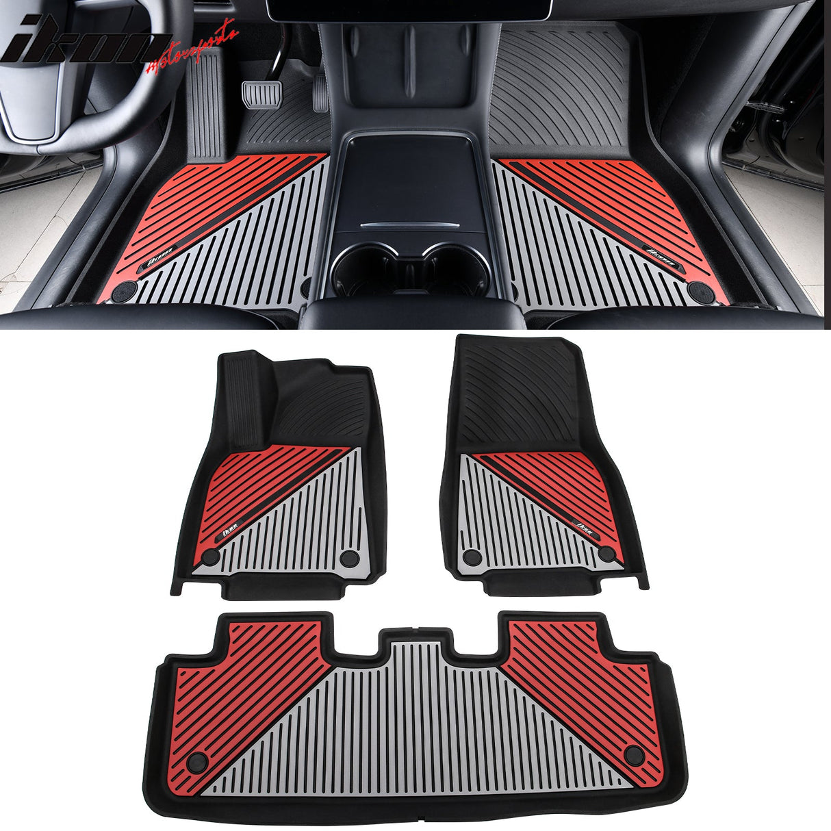 2020-2024 Tesla Model Y 3D Floor Mats Black& Gray& Red TPE Injection