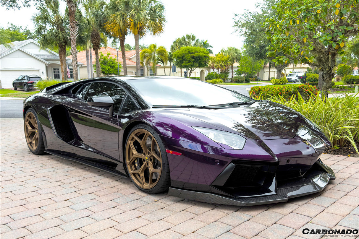 2011-2016 Lamborghini Aventador Style Carbon Fiber Front Lip Carbonado (DM) Fits: LP700 Coupe and Roadster