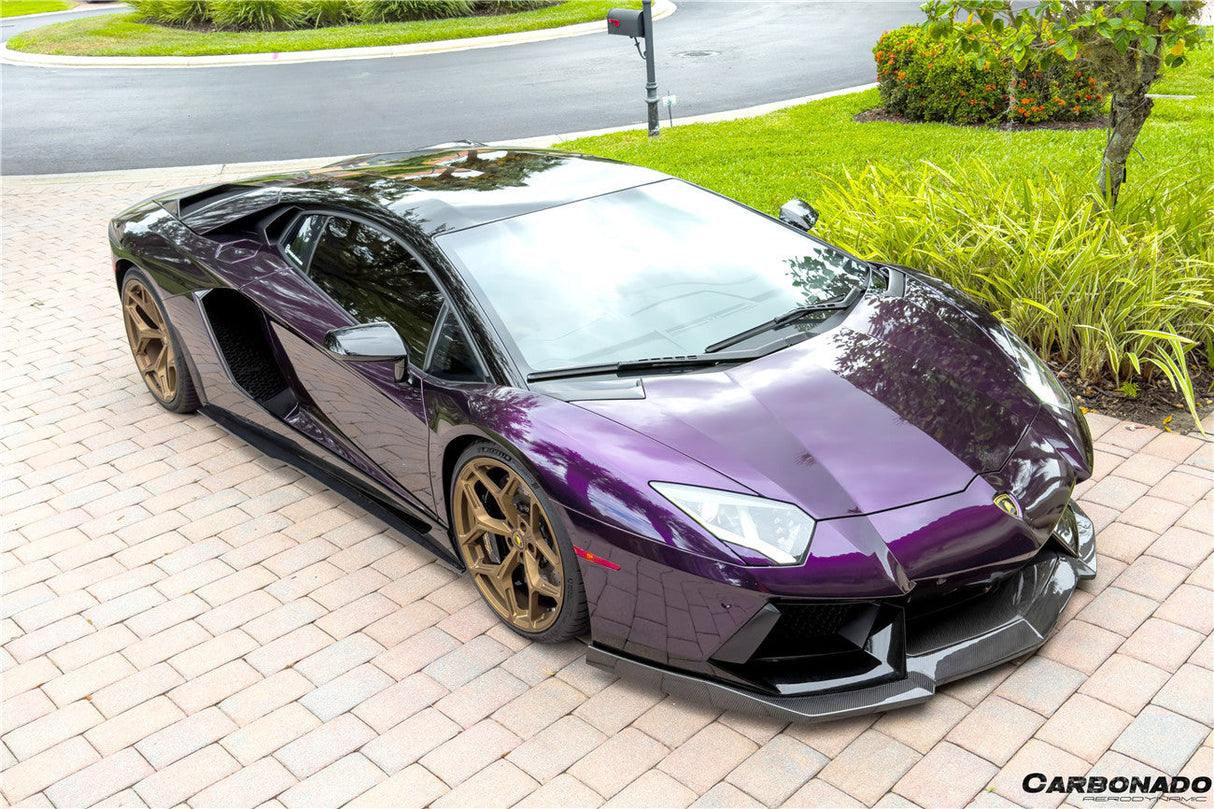 2011-2016 Lamborghini Aventador Style Carbon Fiber Side Skirts Carbonado (DM) Fits: LP700 Coupe and Roadster