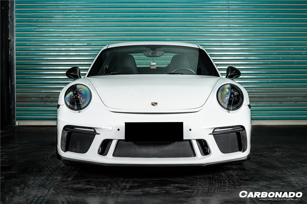 Carbonado 2017-2019 Porsche 911 991.2 GT3 OE Style Dry Carbon Fiber Front Bumper Daytime Running Light Trims