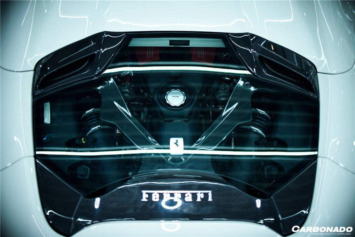 2015-2019 Ferrari Autoclave Carbon Fiber Engine Hood With Glass Carbonado (CPO) | Fits: 488 Spider, 488 Pista Spider