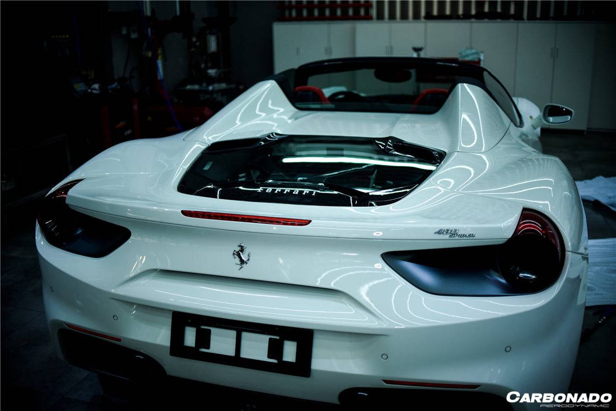 2015-2019 Ferrari Autoclave Carbon Fiber Engine Hood With Glass Carbonado (CPO) | Fits: 488 Spider, 488 Pista Spider