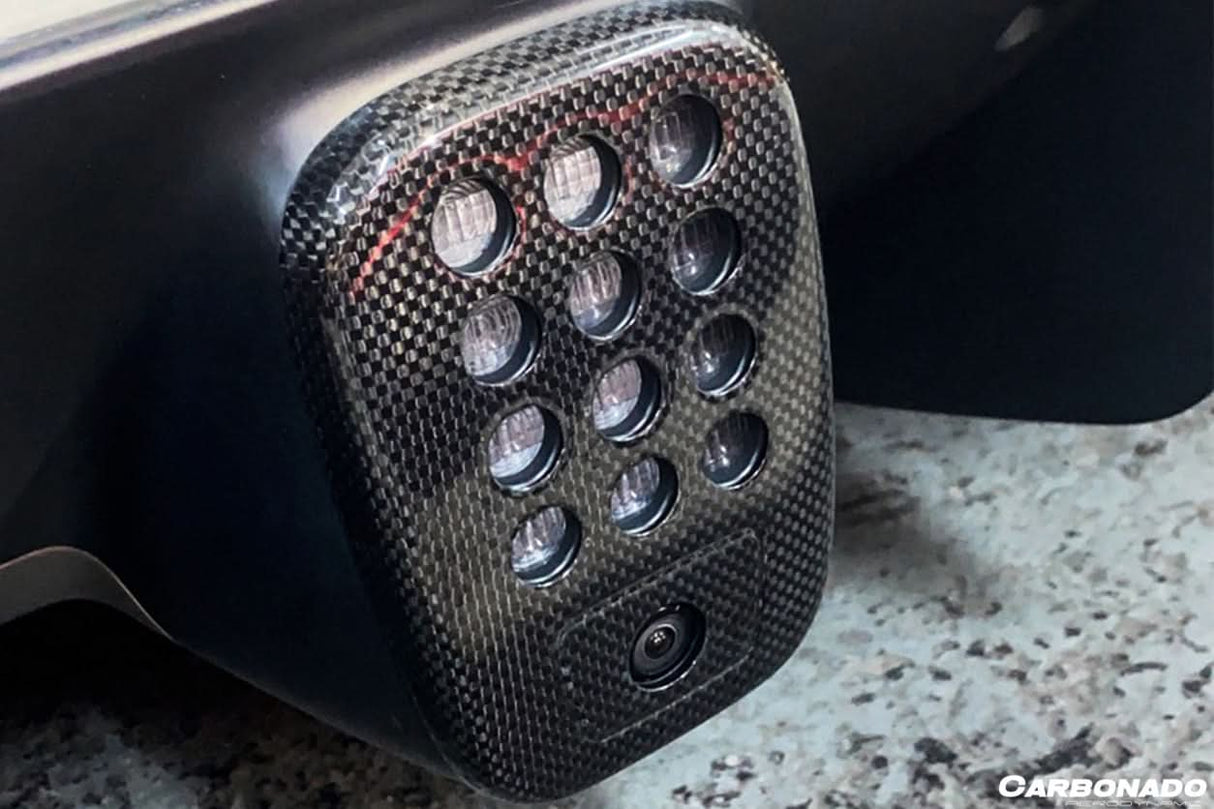 2015-2020 Ferrari 488 GTB Spider Dry Carbon Fiber Rear Black Light Cover With Camera Hole