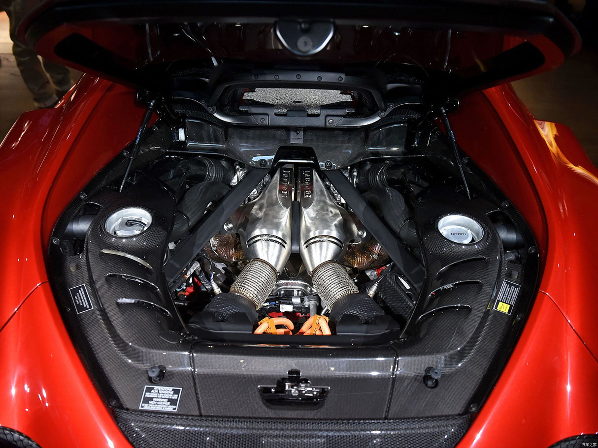 2022-UP Ferrari 296 GTB OE Style Dry Carbon Fiber Engine Bay Panel Replacement Kits 4pcs