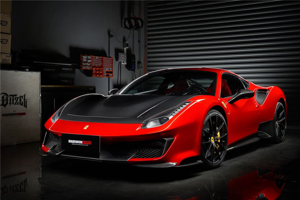 2015-2020 Ferrari 488 GTB | Spider Partial Carbon Fiber Front Bumper Set with Hood - DarwinPRO Pista Design