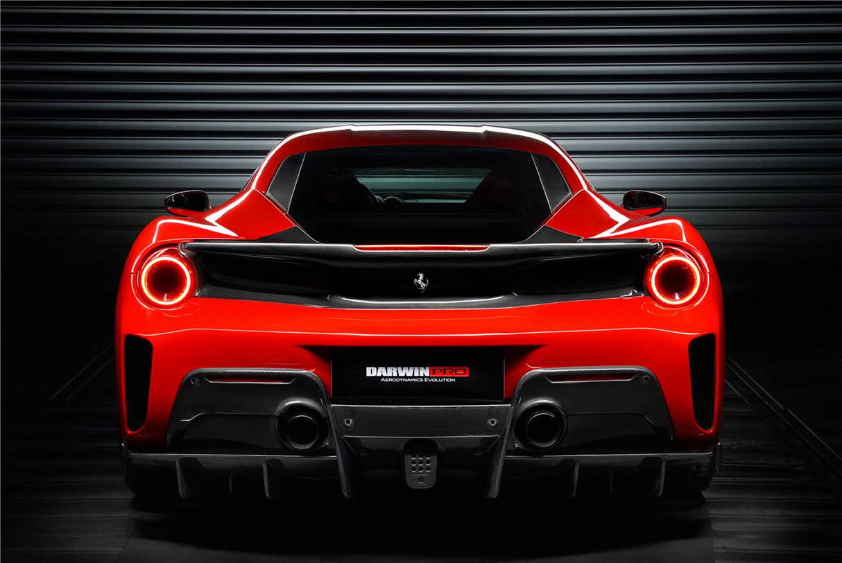 2015-2020 Ferrari 488 GTB Pista Style Carbon Fiber Rear Bumper And Wing