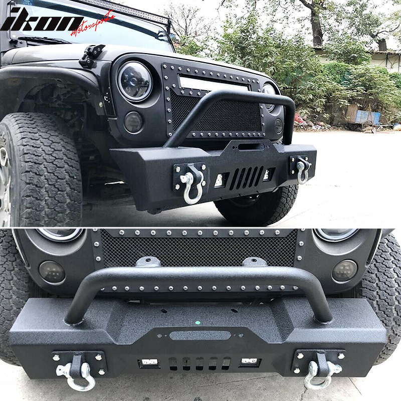 Fits 07-17 Jeep Wrangler Front Bumper Guard w/ LED Light & D Rings