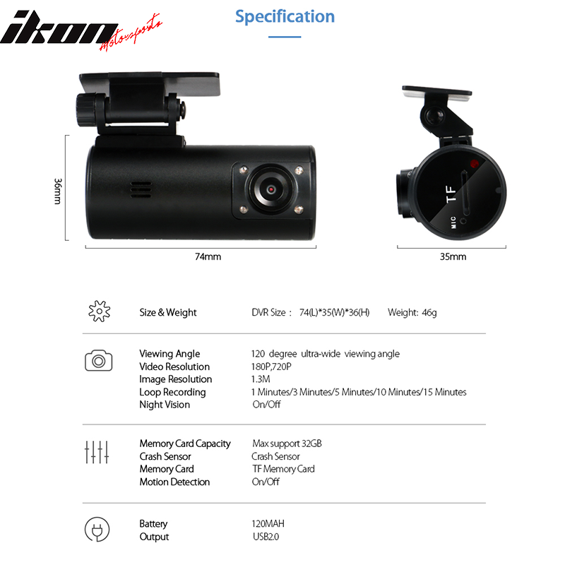 Dash Cam Mini A110 720P 120°Car Video Recorder Night Vision G-Sensor