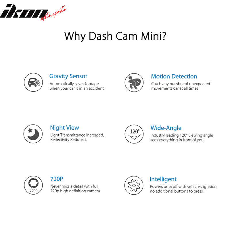 Dash Cam Mini A110 720P 120°Car Video Recorder Night Vision G-Sensor