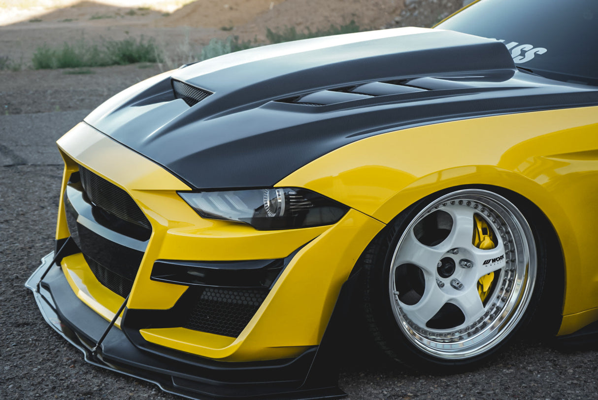 2018-2023 Ford Mustang 2 doors TERMINATOR Style Carbon Fiber Black Hood