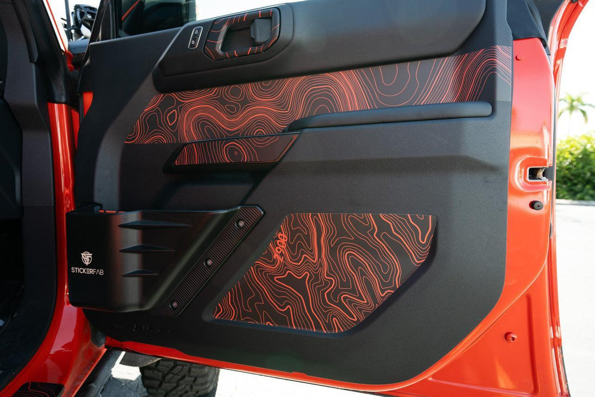 Topo Front Interior Upper Door Card Insert Overlays (Printed Series) - 2021+ Bronco 4 Door