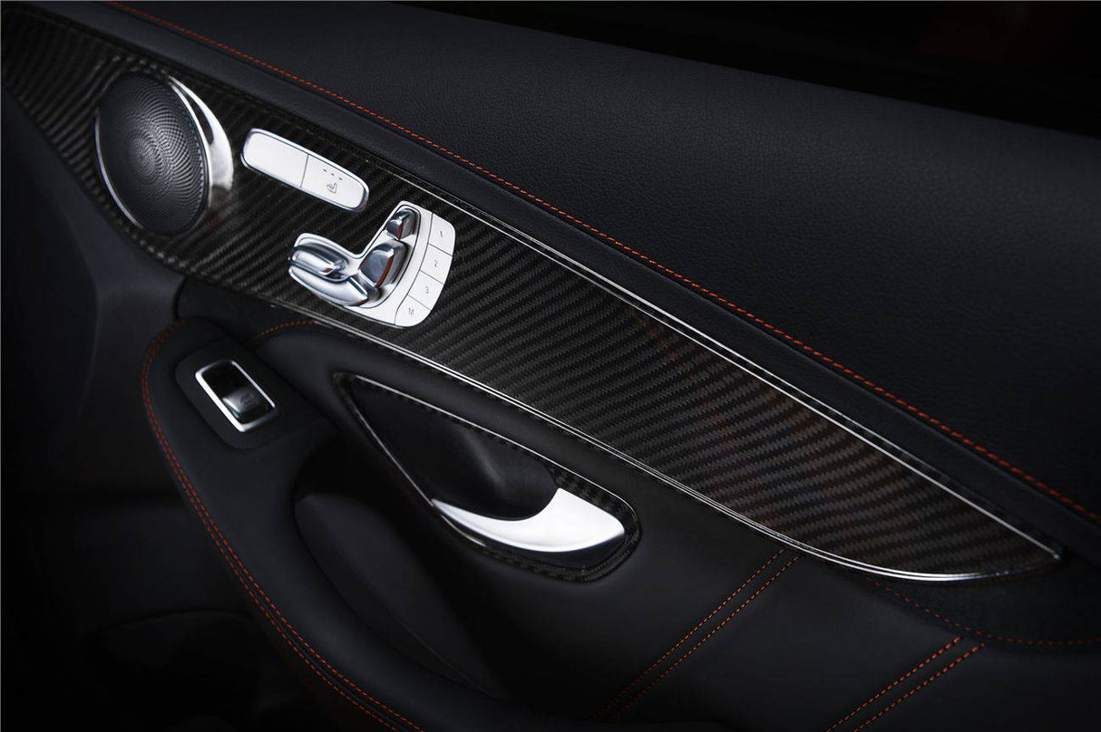 2015-2021 Mercedes Benz W205 C63 S AMG Sedan Dry Carbon Fiber Interior Door Panel Trim Cover Strip