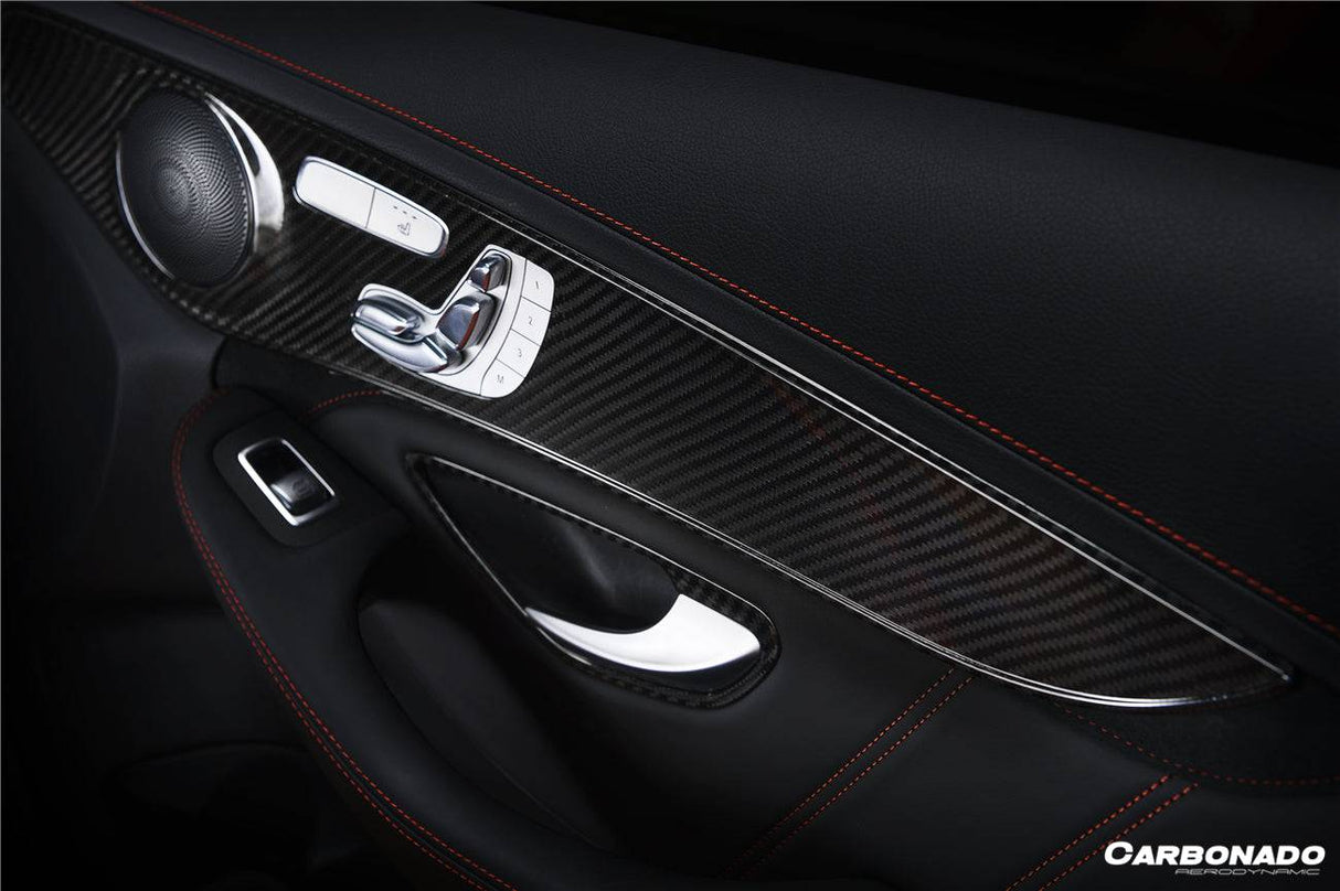 2015-2021 Mercedes Benz W205 C Class GLC X253 Carbon Fiber Interior Door Handle Cover Trim