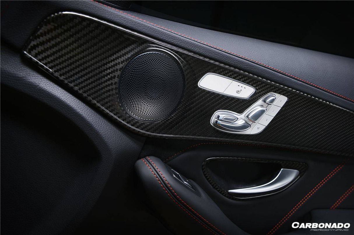 2015-2021 Mercedes Benz W205 C63 S AMG Sedan Dry Carbon Fiber Interior Door Panel Trim Cover Strip
