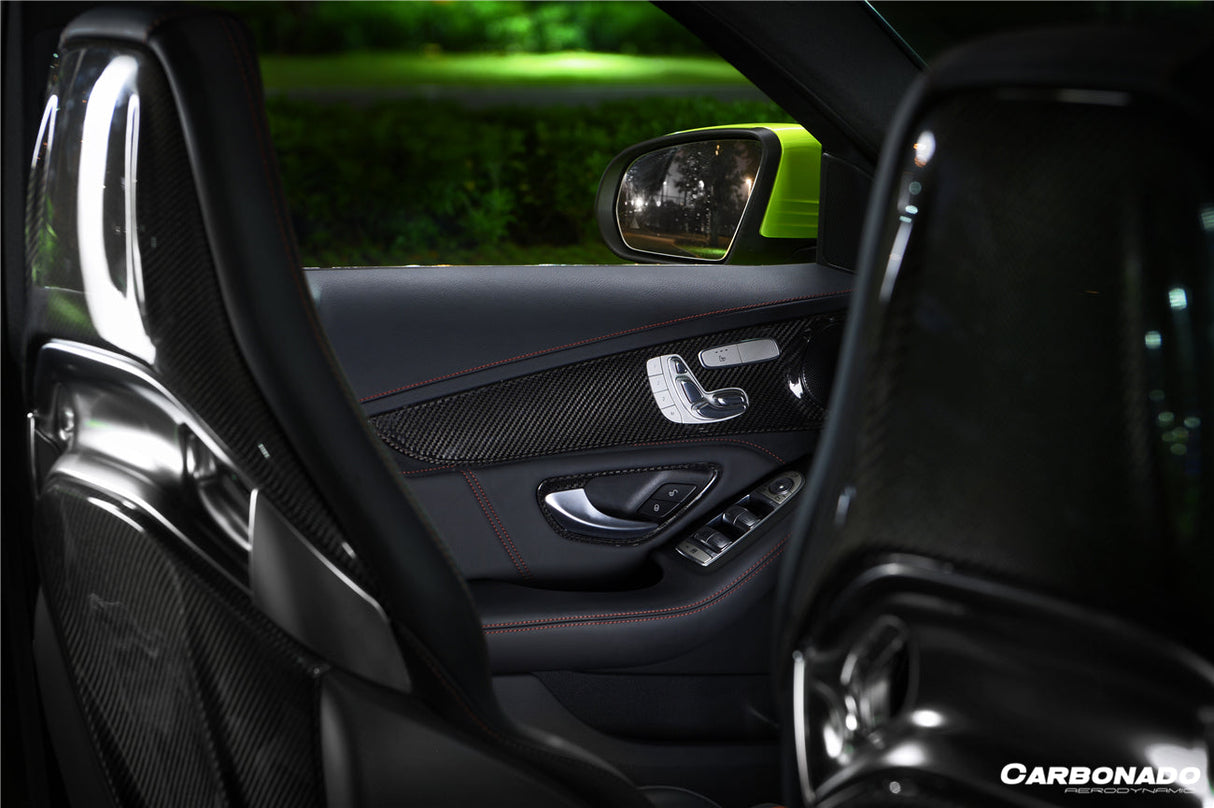 2015-2021 Mercedes Benz W205 C Class GLC X253 Carbon Fiber Interior Door Handle Cover Trim