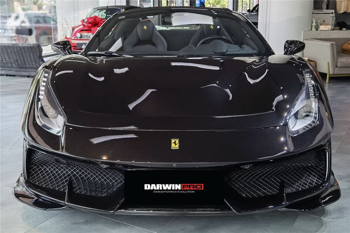 2015-2020 Ferrari 488 GTB | Spider Partial Carbon Fiber Front Bumper Set with Hood - DarwinPRO Pista Design