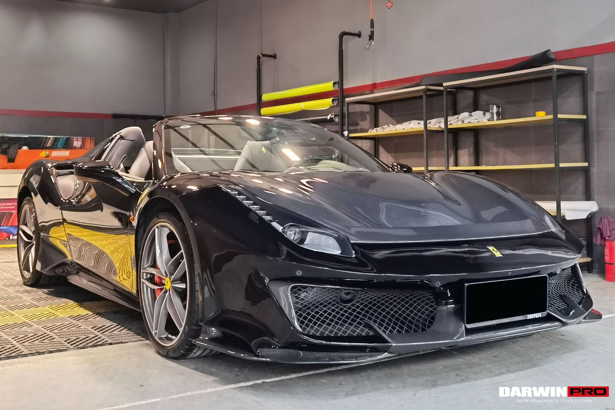 2015-2020 Ferrari 488 GTB | Spider Partial Carbon Fiber Front Bumper Set with Hood - DarwinPRO Pista Design