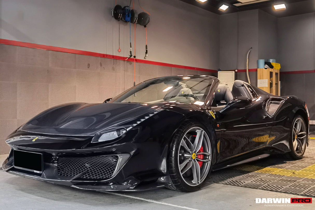 2015-2020 Ferrari 488 GTB | Spider Partial Carbon Fiber Front Bumper Set with Hood - DarwinPRO Pista Design