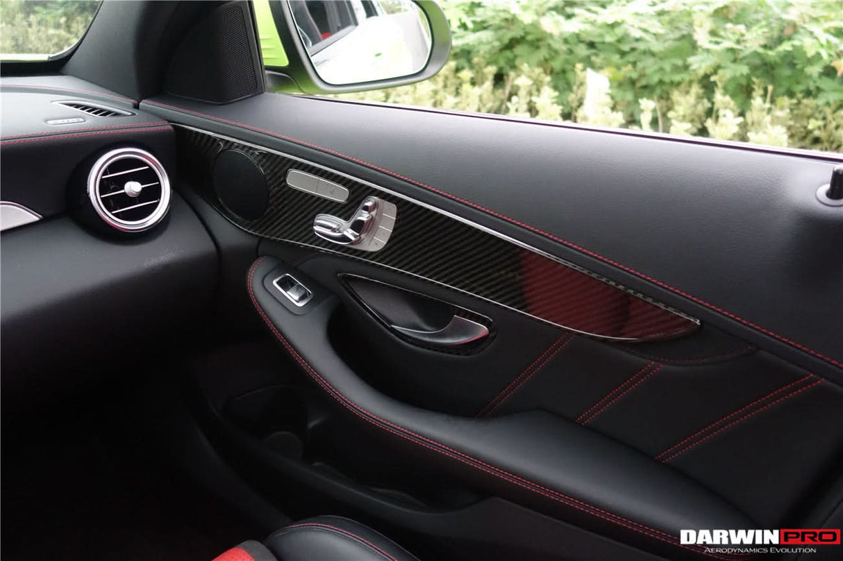 2015-2021 Mercedes Benz W205 C Class GLC X253 Carbon Fiber Interior Door Handle Cover Trim