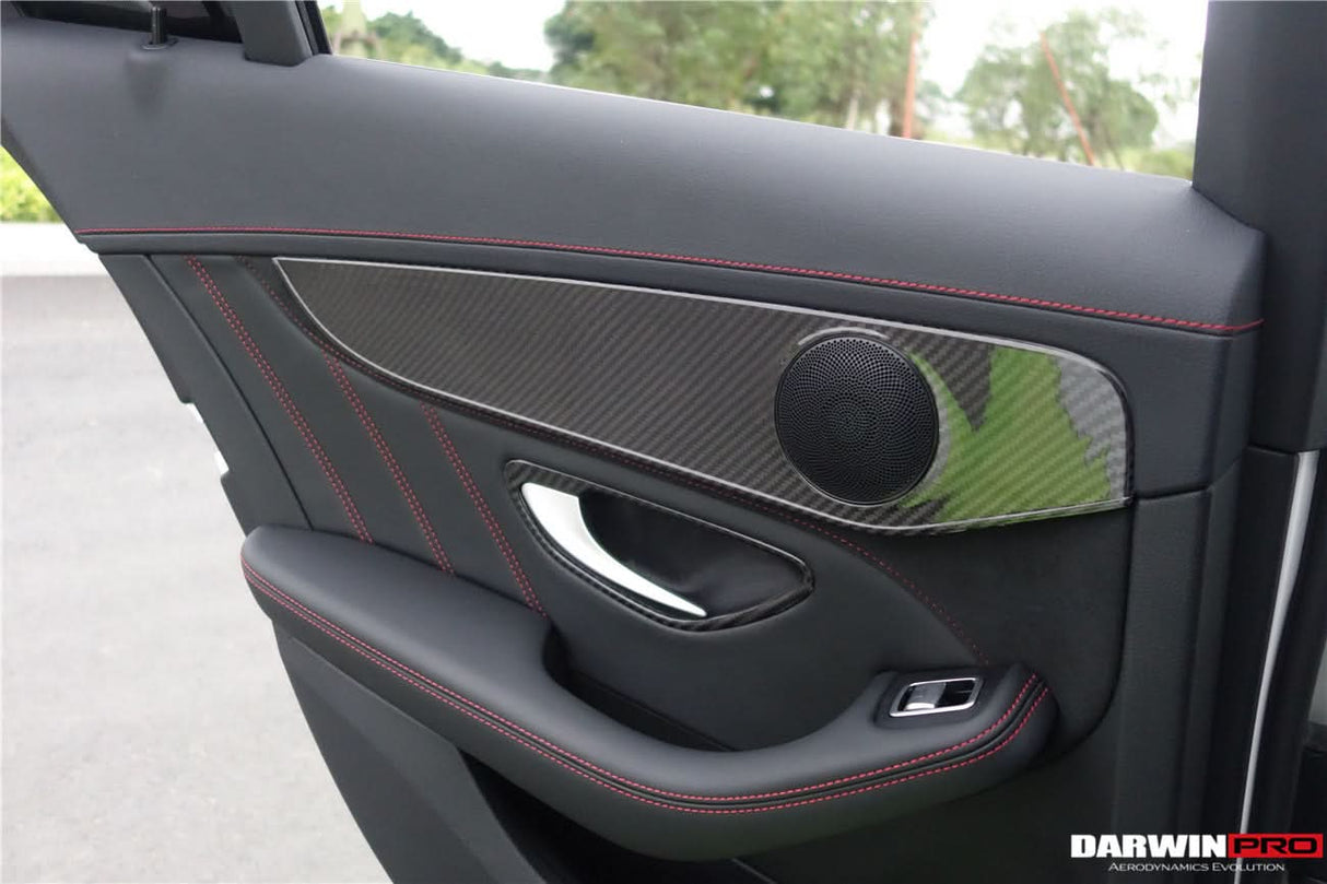 2015-2021 Mercedes Benz W205 C Class GLC X253 Carbon Fiber Interior Door Handle Cover Trim