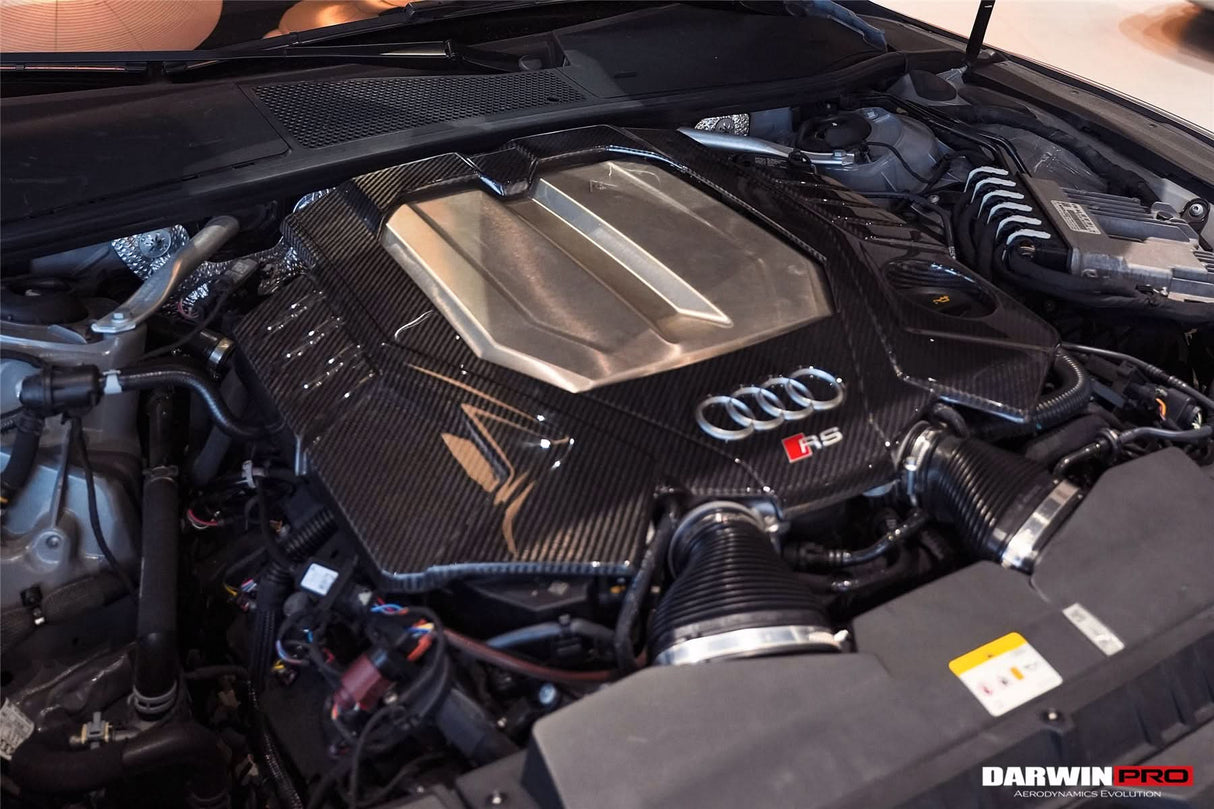 2019-UP Audi RS6 Avant C8 | RS7 C8 Quattro Dry Carbon Fiber Engine Cover Replacement DarwinPRO (OEM)