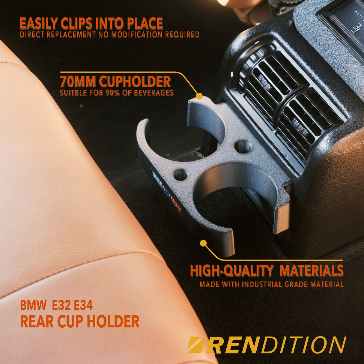 BMW E32/E34 REAR CUP HOLDER V2 - K2 Industries