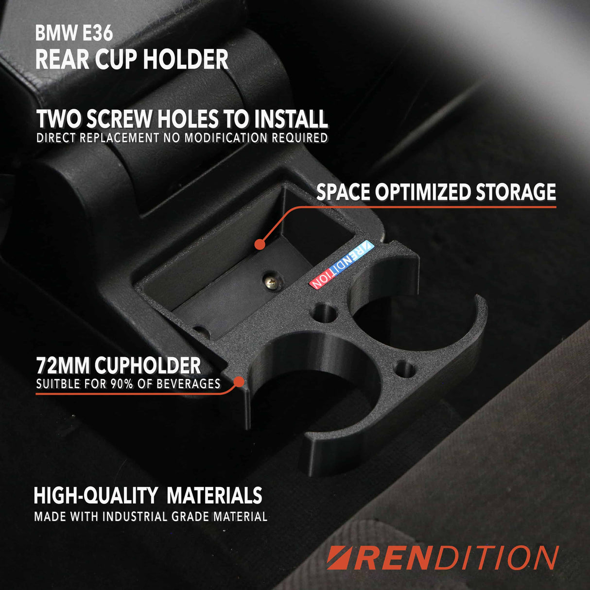 BMW E36 REAR CUP HOLDER V3 - K2 Industries