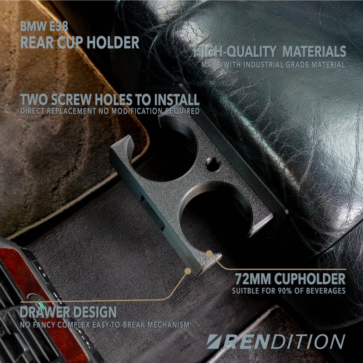 BMW E38 REAR CUP HOLDER - K2 Industries