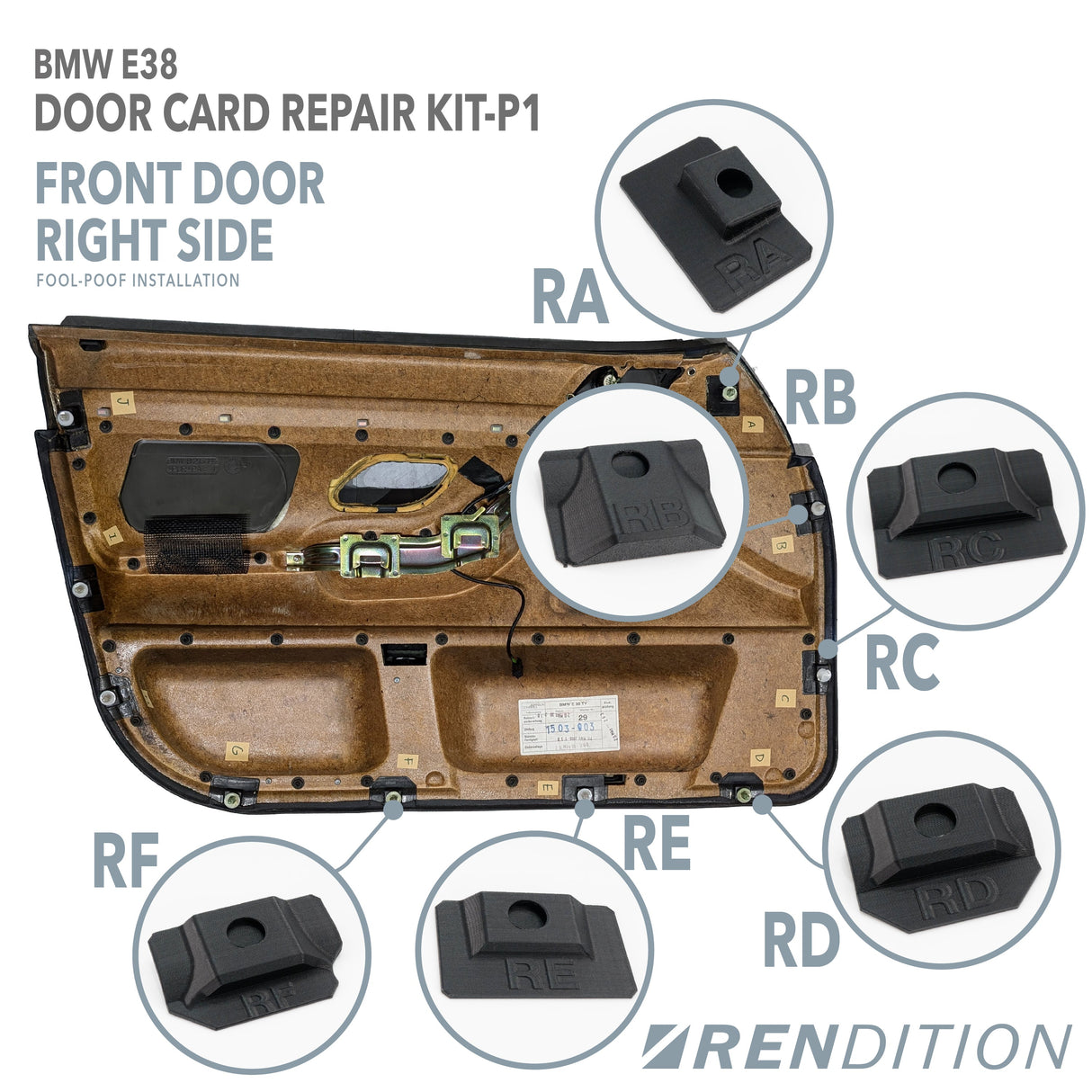 BMW E38 REAR DOOR CARD REPAIR KIT - K2 Industries