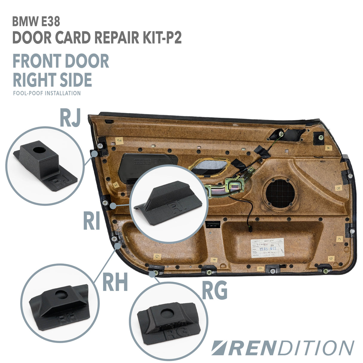 BMW E38 REAR DOOR CARD REPAIR KIT - K2 Industries