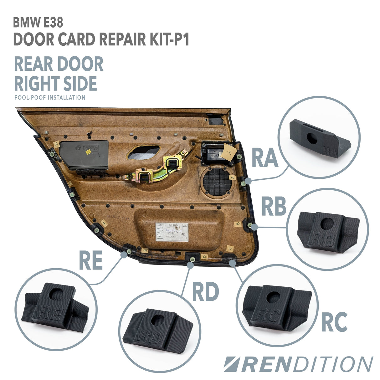 BMW E38 REAR DOOR CARD REPAIR KIT - K2 Industries