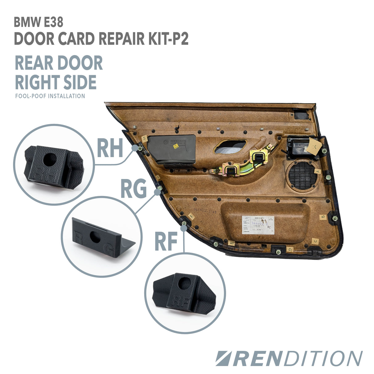 BMW E38 REAR DOOR CARD REPAIR KIT - K2 Industries