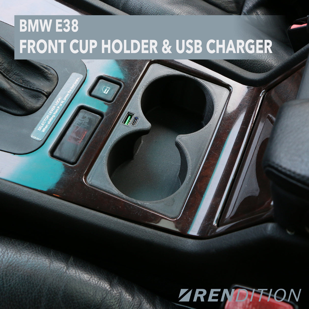 BMW E38 FRONT CUP HOLDER & USB CHARGER - K2 Industries