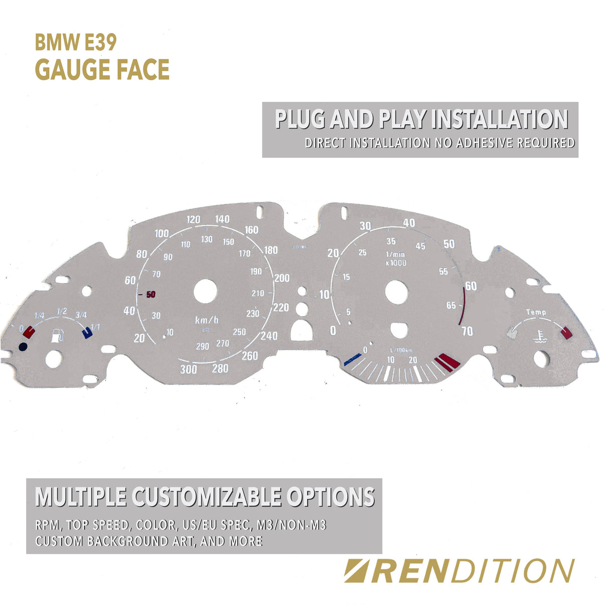 BMW E39 GAUGE FACE / GAUGE OVERLAY FOR 520, 523, 525, 528, 530, 540, M5