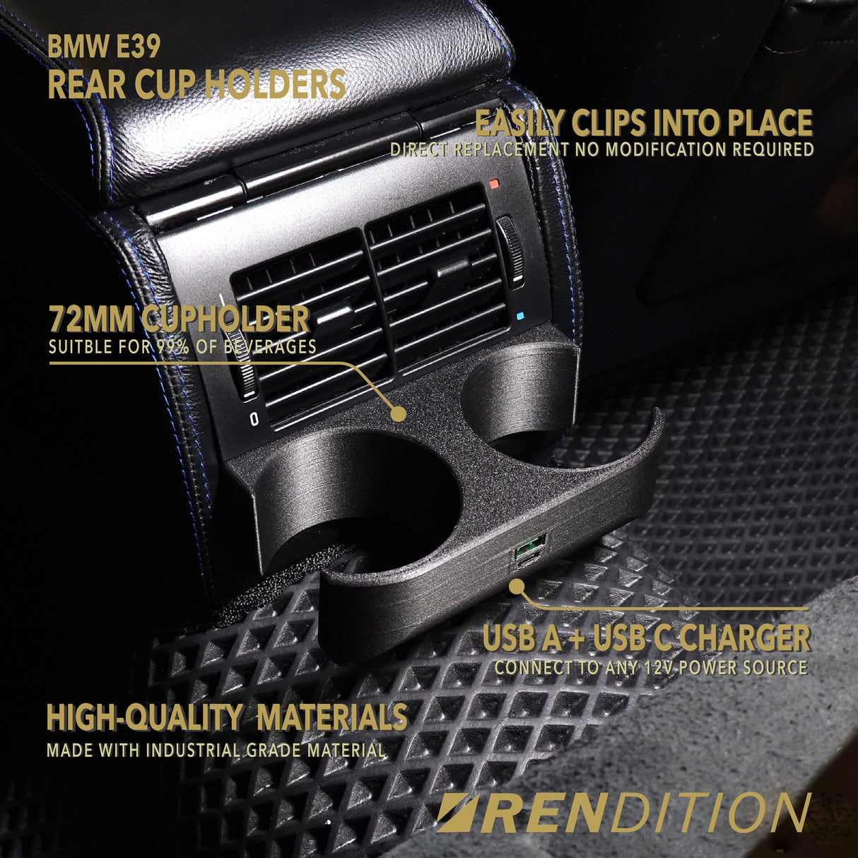 BMW E39 REAR CUP HOLDER USB CHARGER V1.8 - K2 Industries