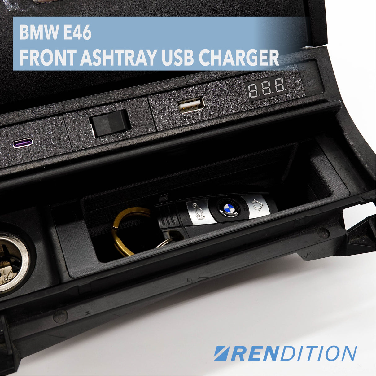 BMW E46 FRONT ASHTRAY USB CHARGER & SPACE OPTIMISATION - K2 Industries