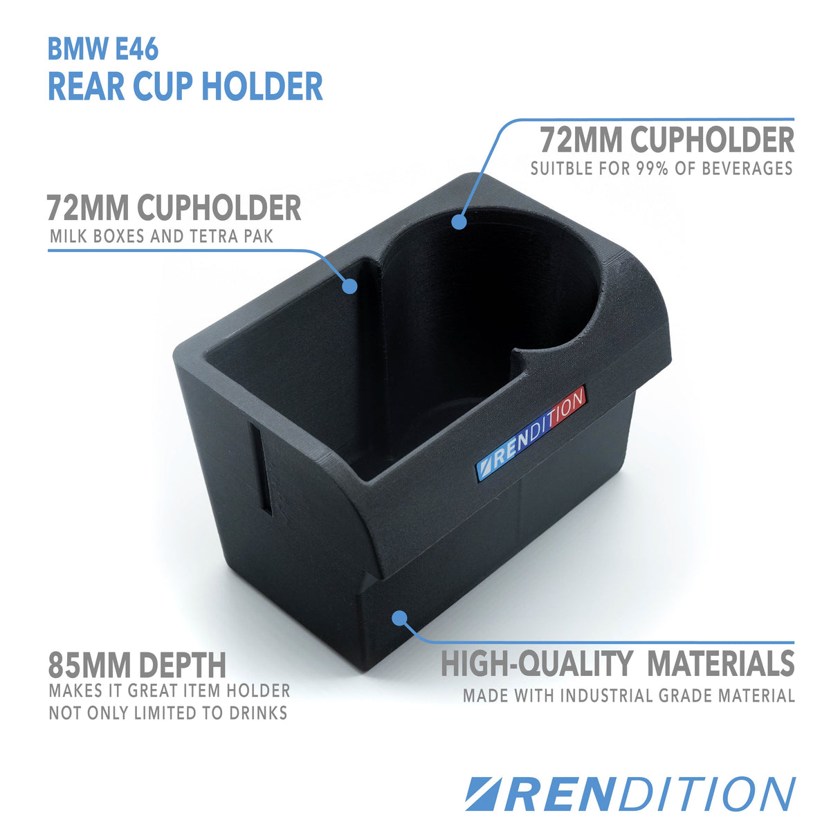 BMW E46 REAR CUP HOLDER V2 - K2 Industries