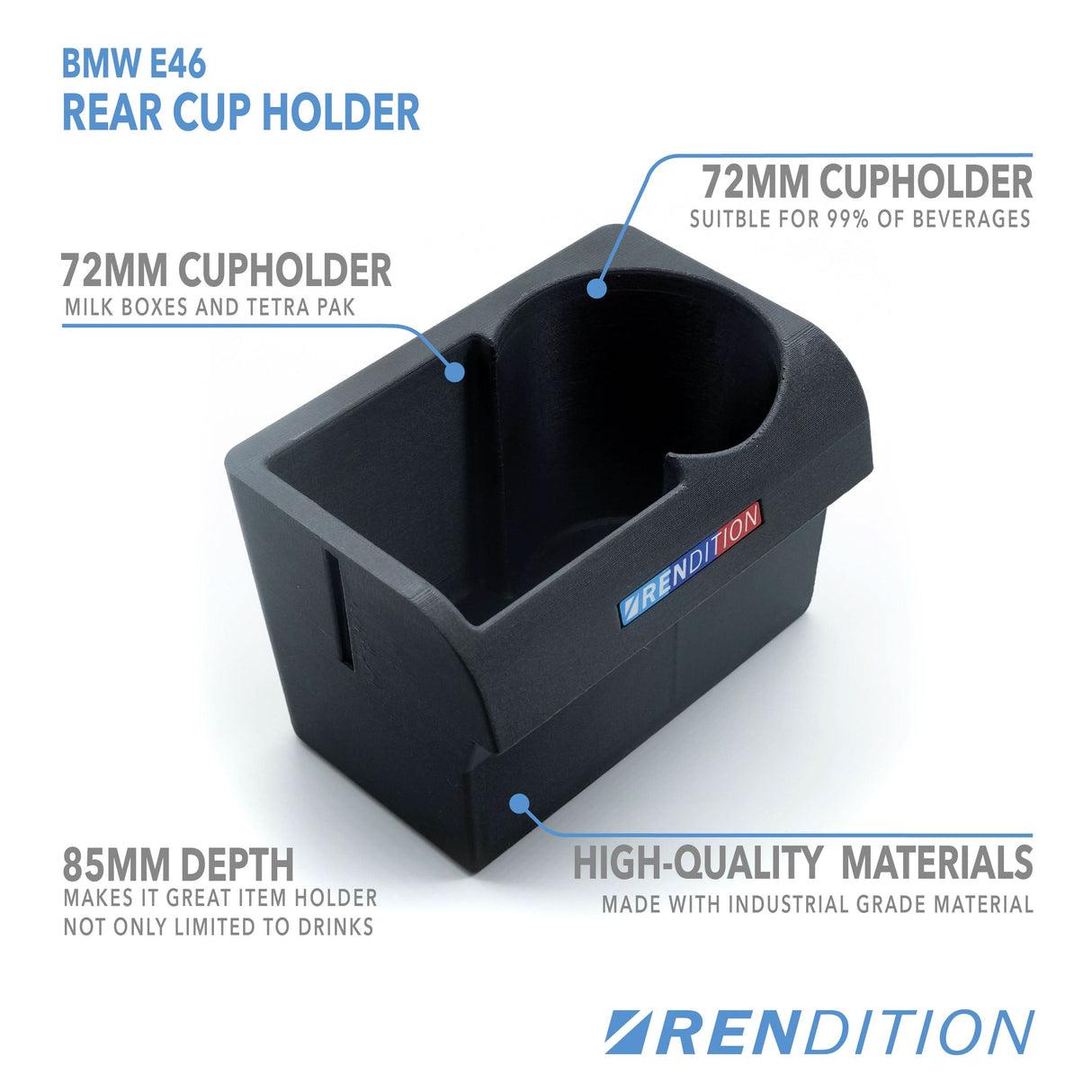 BMW E46 REAR CUP HOLDER V2 - K2 Industries