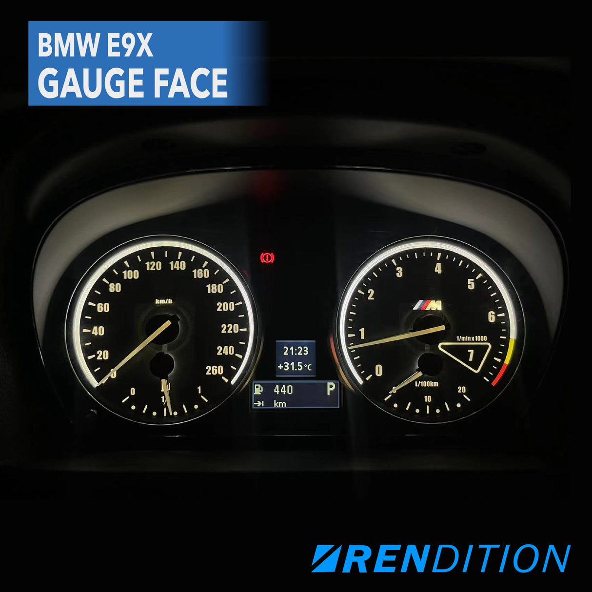 BMW E9X GAUGE FACE / GAUGE OVERLAY FOR 318, 320, 323, 325,328, 330, 335, M3 - K2 Industries