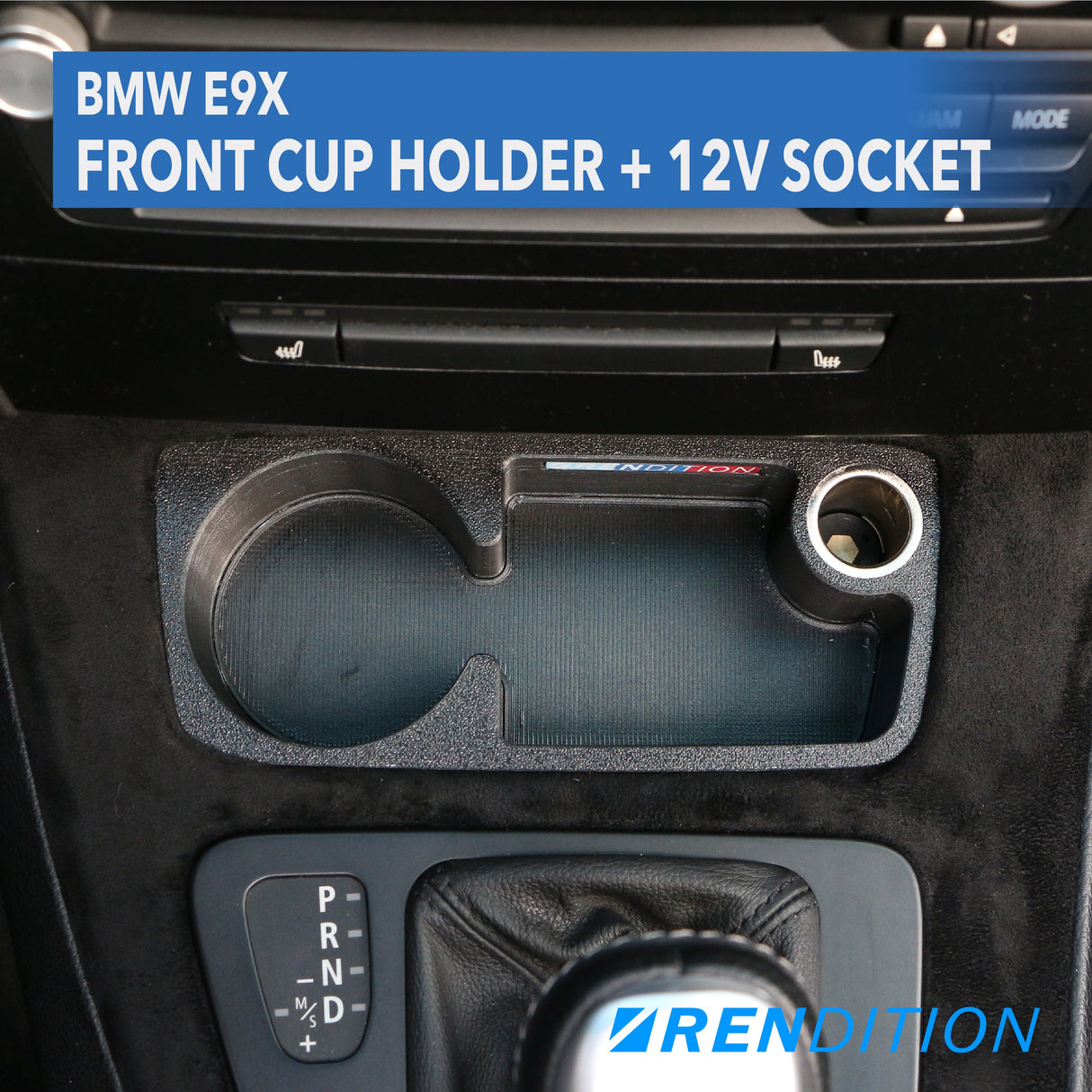 BMW E9X FRONT CUPHOLDER + 12V SOCKET - K2 Industries