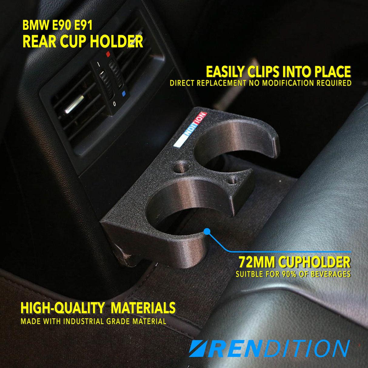BMW E90 E91 REAR CUP HOLDER V2 - K2 Industries