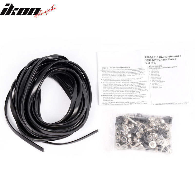 2007-2013 Chevy Silverado 1500 69.3" Short Bed Black Fender Flares PP