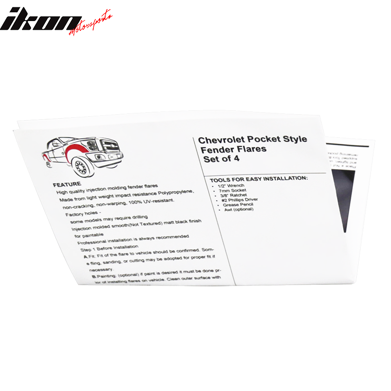 2014-2018 Chevy Silverado 1500 6.5Ft 8Ft Long Bed Fender Flares 4PC