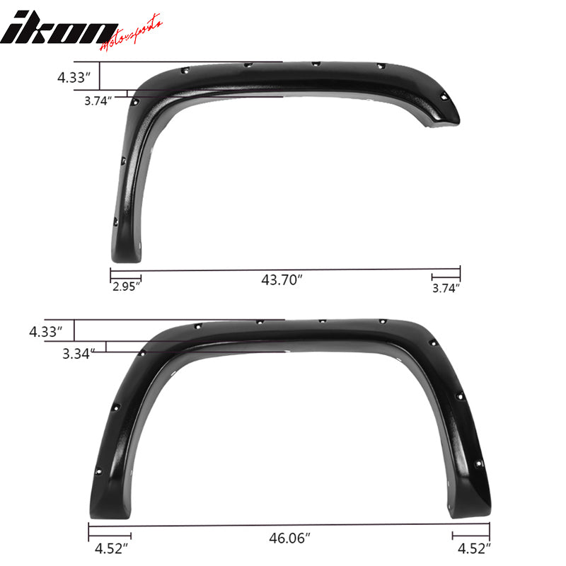 1994-2002 Dodge Ram Pocket Rivet Textured Black Fender Flares ABS 4PC