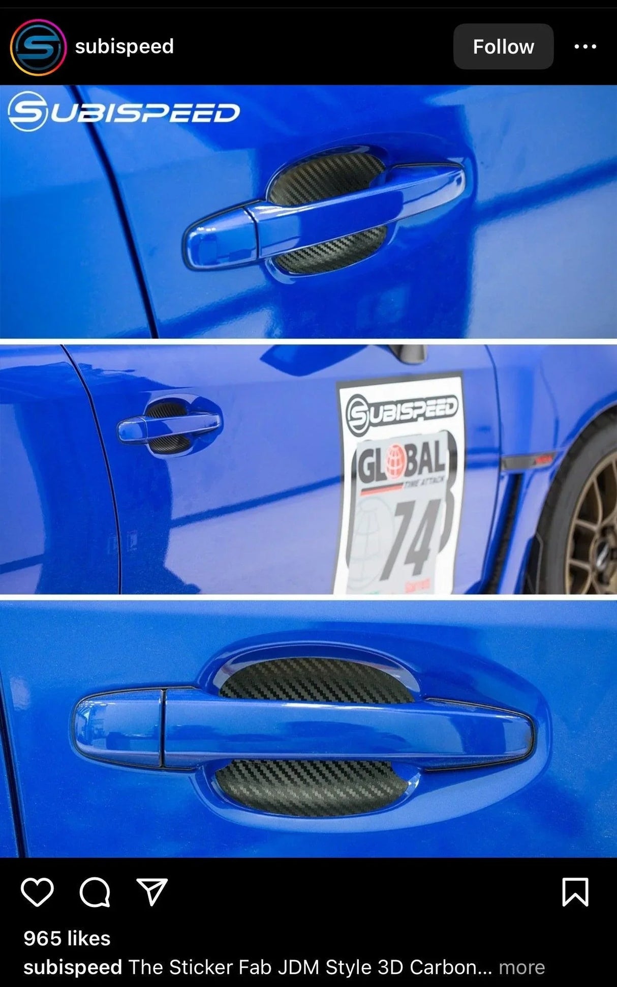 3D Carbon Fiber Vinyl Door Cup Protectors - 2015-2020 Subaru WRX / STI